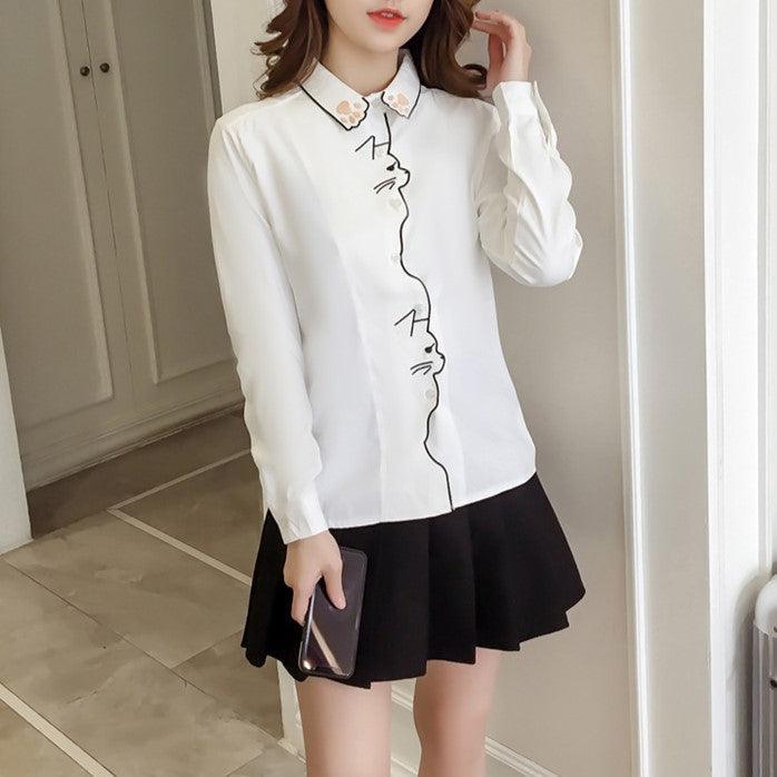 Little Miss Kitty White Blouse Shirts & Tops KittyNook Cat Company