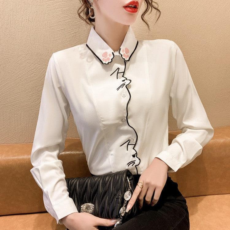 Little Miss Kitty White Blouse Shirts & Tops KittyNook Cat Company