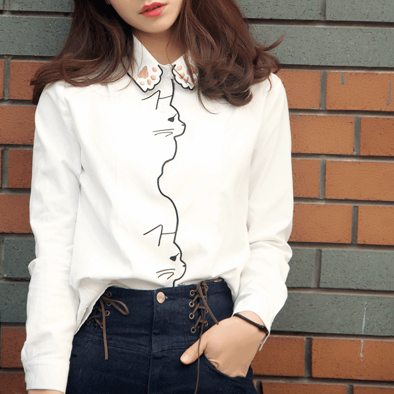 Little Miss Kitty White Blouse Shirts & Tops KittyNook Cat Company