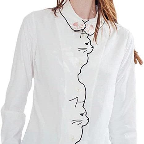 Little Miss Kitty White Blouse Shirts & Tops KittyNook Cat Company