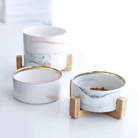 Thumbnail for Marble and Bamboo Pet Bowl Pet Bowls, Feeders & Waterers KittyNook