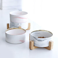 Thumbnail for Marble and Bamboo Pet Bowl Pet Bowls, Feeders & Waterers KittyNook