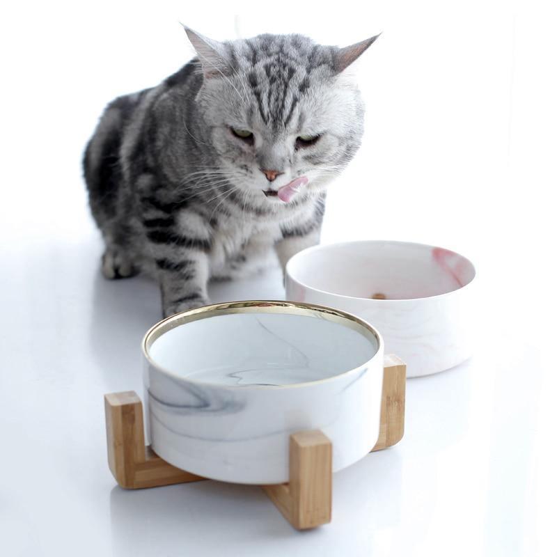 Marble and Bamboo Pet Bowl Pet Bowls, Feeders & Waterers KittyNook