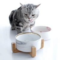 Thumbnail for Marble and Bamboo Pet Bowl Pet Bowls, Feeders & Waterers KittyNook