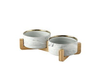Thumbnail for Marble and Bamboo Pet Bowl Pet Bowls, Feeders & Waterers KittyNook Gray Gold Rimmed Bowl 400ML