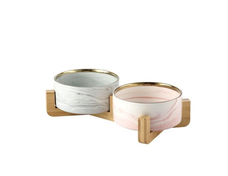 Marble and Bamboo Pet Bowl Pet Bowls, Feeders & Waterers KittyNook