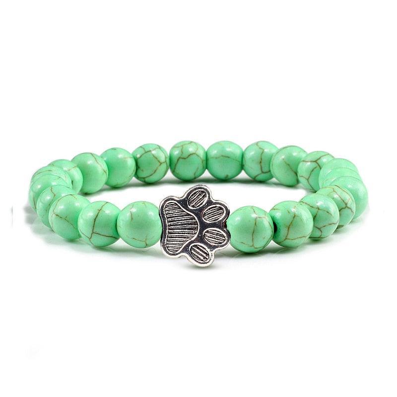 Paw Charm Bead Bracelet Bracelets KittyNook Cat Company Mint Green Stone