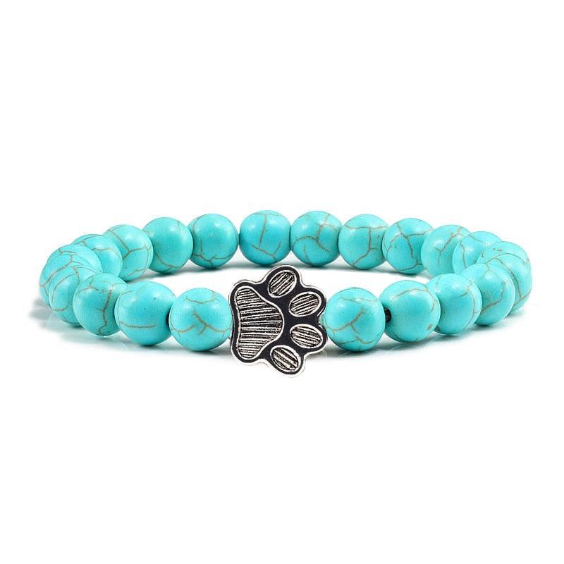 Paw Charm Bead Bracelet Bracelets KittyNook Cat Company Aqua Stone