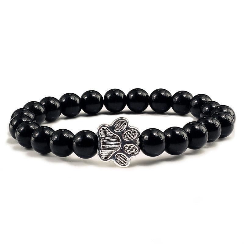 Paw Charm Bead Bracelet Bracelets KittyNook Cat Company Glossy Black Stone