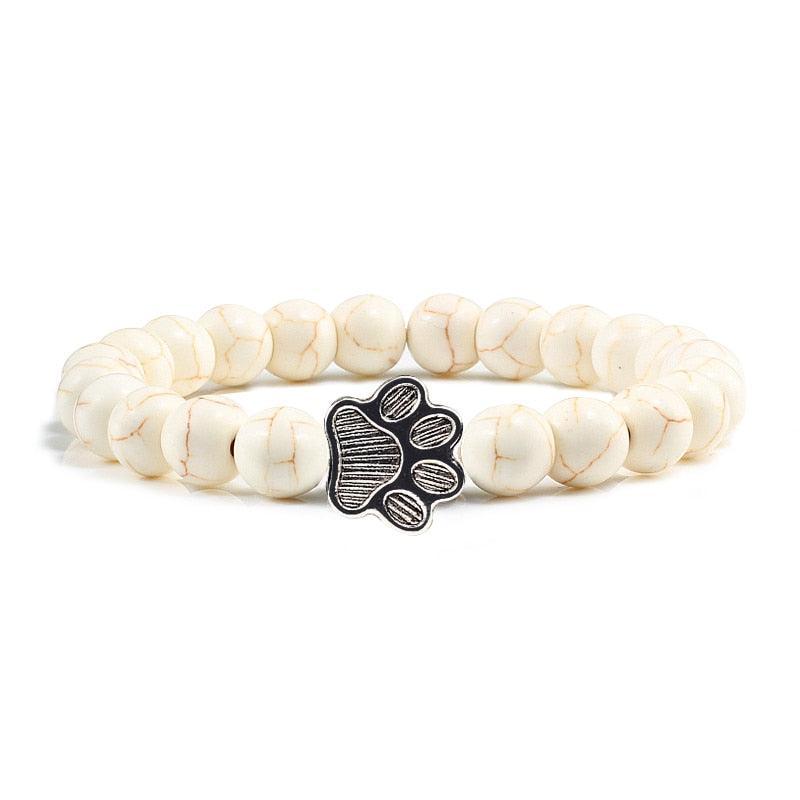 Paw Charm Bead Bracelet Bracelets KittyNook Cat Company Cream and Gold Stone