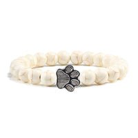 Thumbnail for Paw Charm Bead Bracelet Bracelets KittyNook Cat Company Cream and Gold Stone