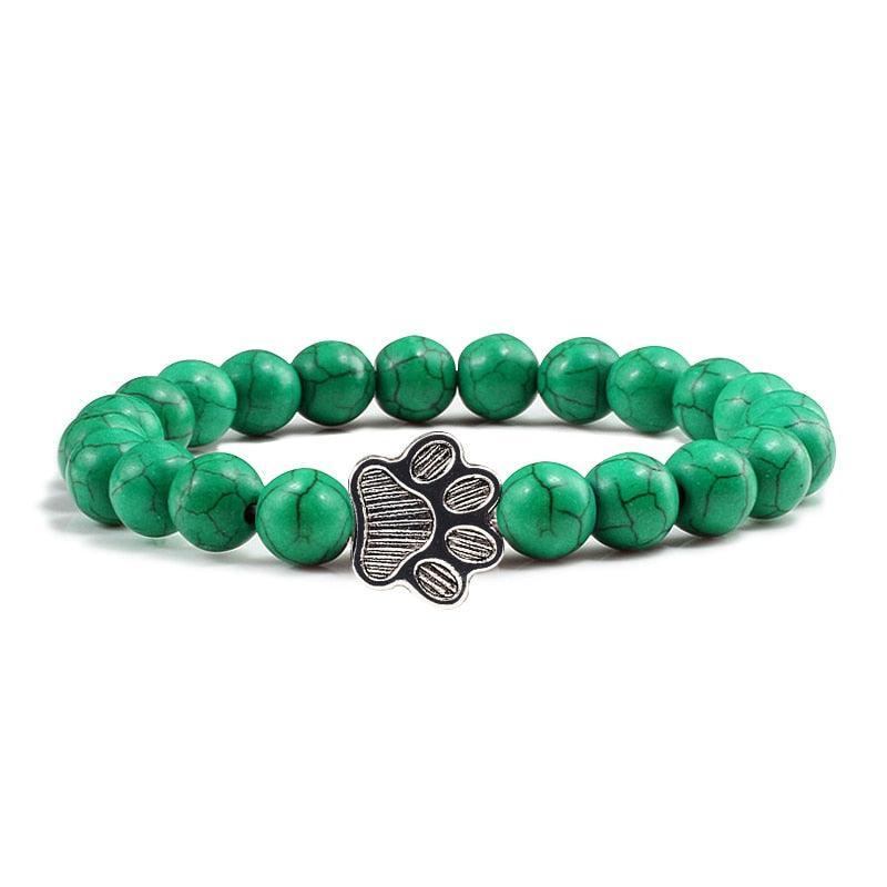 Paw Charm Bead Bracelet Bracelets KittyNook Cat Company Dark Green Stone