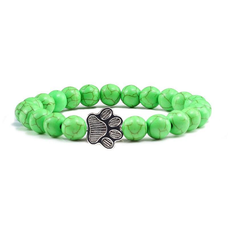 Paw Charm Bead Bracelet Bracelets KittyNook Cat Company Green Stone