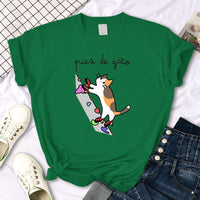 Thumbnail for Rock Climbing Cat Graphic Tee Shirts & Tops KittyNook Cat Company Green S