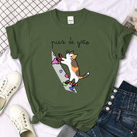 Thumbnail for Rock Climbing Cat Graphic Tee Shirts & Tops KittyNook Cat Company Dark Green S