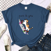Thumbnail for Rock Climbing Cat Graphic Tee Shirts & Tops KittyNook Cat Company Haze Blue S
