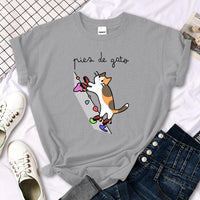 Thumbnail for Rock Climbing Cat Graphic Tee Shirts & Tops KittyNook Cat Company Gray S