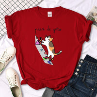 Thumbnail for Rock Climbing Cat Graphic Tee Shirts & Tops KittyNook Cat Company Red S
