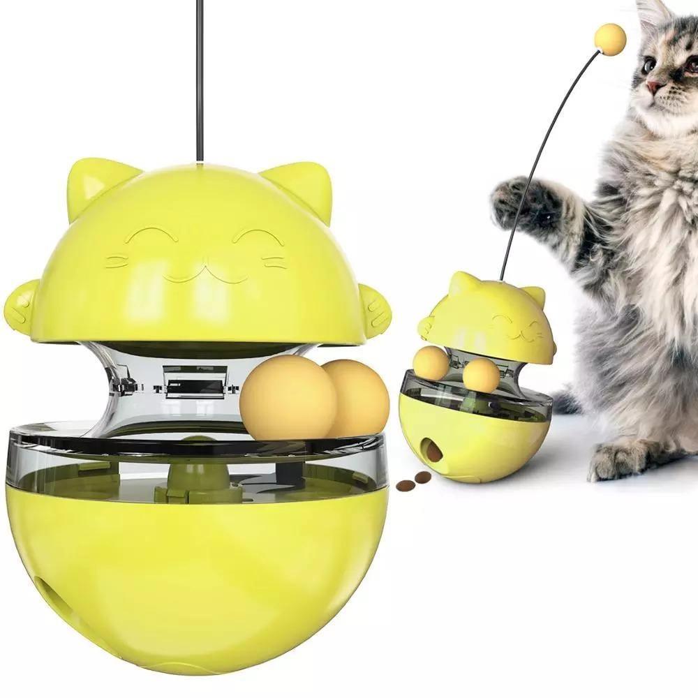 Tumbling Top Slow Feeder Toy Cat Toys KittyNook Yellow