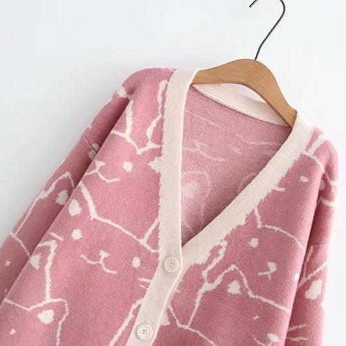 Vintage V-Neck Cat Sweater Shirts & Tops KittyNook Cat Company