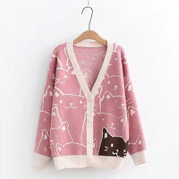 Thumbnail for Vintage V-Neck Cat Sweater Shirts & Tops KittyNook Cat Company