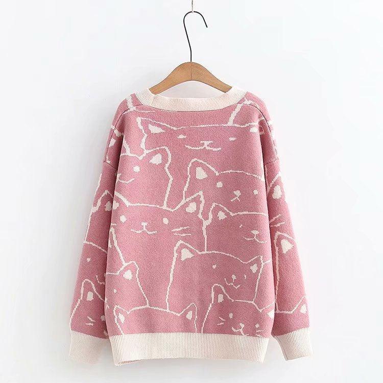 Vintage V-Neck Cat Sweater Shirts & Tops KittyNook Cat Company