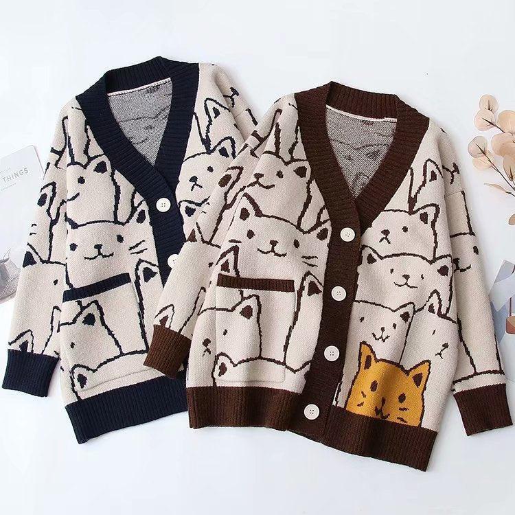 Vintage V-Neck Cat Sweater Shirts & Tops KittyNook Cat Company