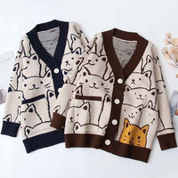 Thumbnail for Vintage V-Neck Cat Sweater Shirts & Tops KittyNook Cat Company
