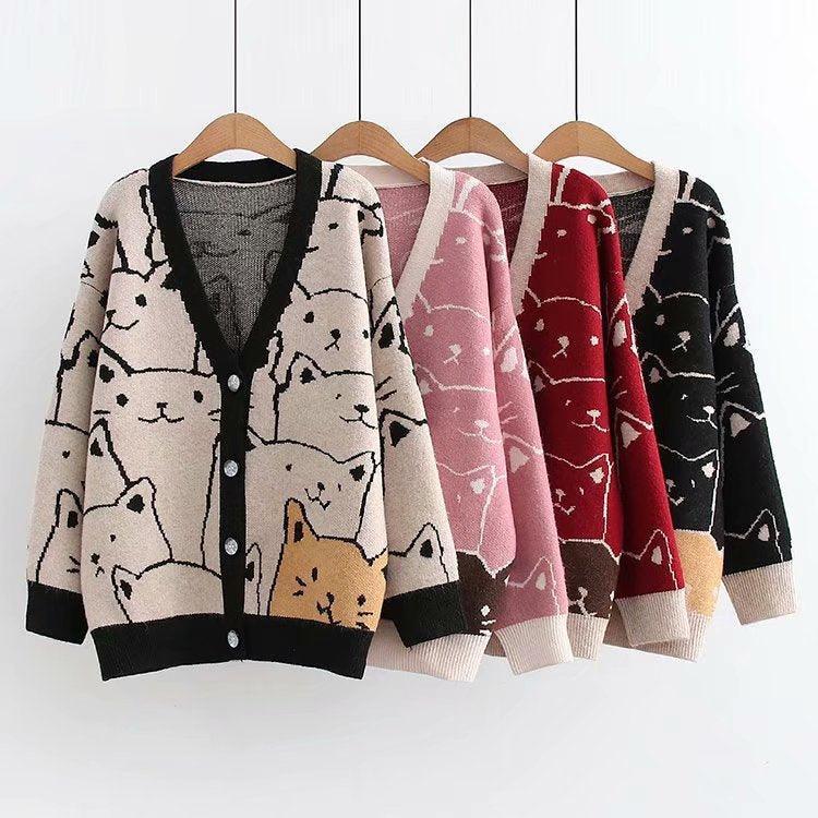 Vintage V-Neck Cat Sweater Shirts & Tops KittyNook Cat Company