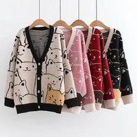 Thumbnail for Vintage V-Neck Cat Sweater Shirts & Tops KittyNook Cat Company