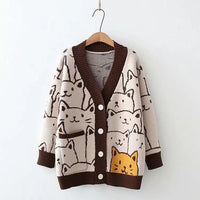 Thumbnail for Vintage V-Neck Cat Sweater Shirts & Tops KittyNook Cat Company
