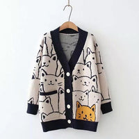 Thumbnail for Vintage V-Neck Cat Sweater Shirts & Tops KittyNook Cat Company Navy Lining Cat Sweater