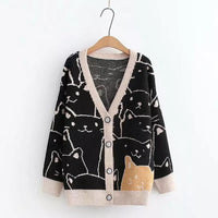 Thumbnail for Vintage V-Neck Cat Sweater Shirts & Tops KittyNook Cat Company Black Cat Sweater