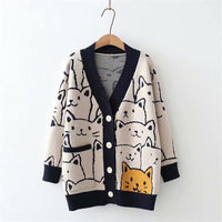 Thumbnail for Vintage V-Neck Cat Sweater Shirts & Tops KittyNook Cat Company Black Lining Cat Sweater