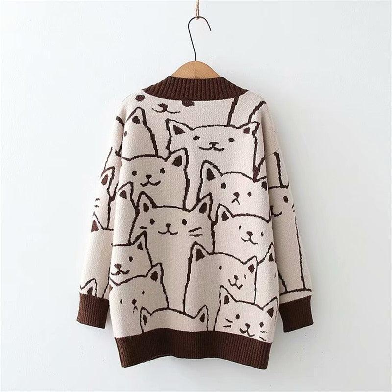 Vintage V-Neck Cat Sweater Shirts & Tops KittyNook Cat Company