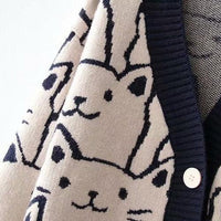 Thumbnail for Vintage V-Neck Cat Sweater Shirts & Tops KittyNook Cat Company