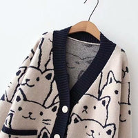 Thumbnail for Vintage V-Neck Cat Sweater Shirts & Tops KittyNook Cat Company