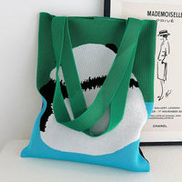 Thumbnail for Whiskers n' Yarn Knit Tote Bag Shopping Totes KittyNook Cat Company Blue and Green Panda