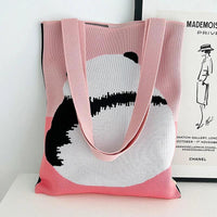Thumbnail for Whiskers n' Yarn Knit Tote Bag Shopping Totes KittyNook Cat Company Pink Panda