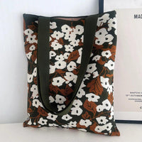 Thumbnail for Whiskers n' Yarn Knit Tote Bag Shopping Totes KittyNook Cat Company Brown and Black Small Flowers