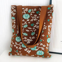Thumbnail for Whiskers n' Yarn Knit Tote Bag Shopping Totes KittyNook Cat Company Brown and Teal Creeping Vine