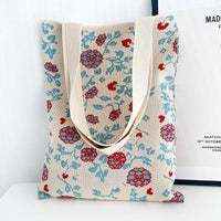 Thumbnail for Whiskers n' Yarn Knit Tote Bag Shopping Totes KittyNook Cat Company Cream and Blue Creeping Vine