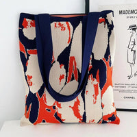 Thumbnail for Whiskers n' Yarn Knit Tote Bag Shopping Totes KittyNook Cat Company Blue and Orange Funky Shapes