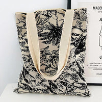 Thumbnail for Whiskers n' Yarn Knit Tote Bag Shopping Totes KittyNook Cat Company Tropical Scene Black and White