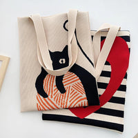 Thumbnail for Whiskers n' Yarn Knit Tote Bag Shopping Totes KittyNook Cat Company