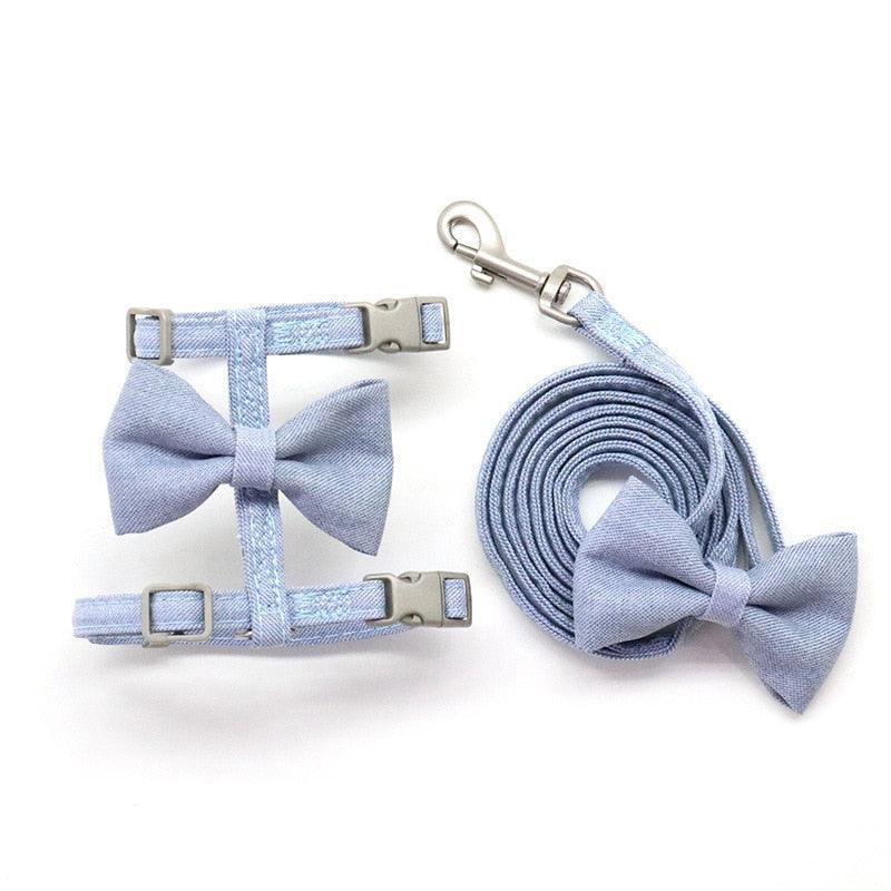 Big Bow Adjustable Cat Harness Pet Collars & Harnesses KittyNook Cat Company Blue Small