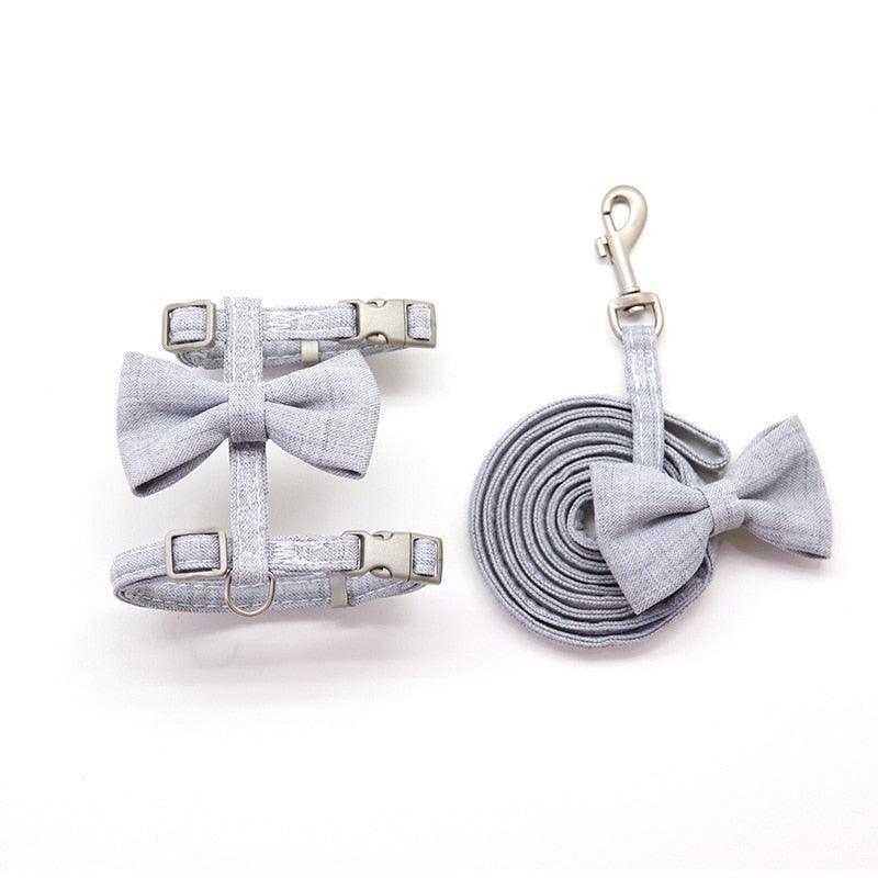 Big Bow Adjustable Cat Harness Pet Collars & Harnesses KittyNook Cat Company Gray Small