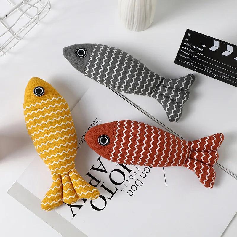 Linen Catch Fish Toy in red, yellow, and grey