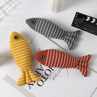 Thumbnail for Linen Catch Fish Toy in red, yellow, and grey