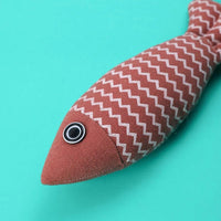 Thumbnail for Linen Catch Fish Toy in red close up on the head